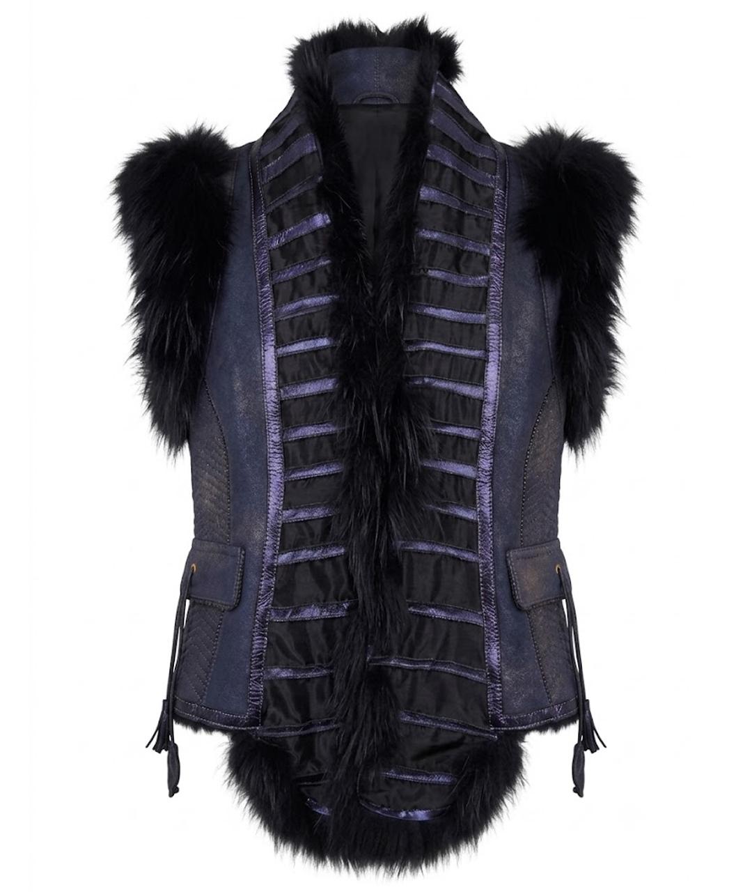 ROBERTO CAVALLI Темно-синий меховой жилет, фото 1