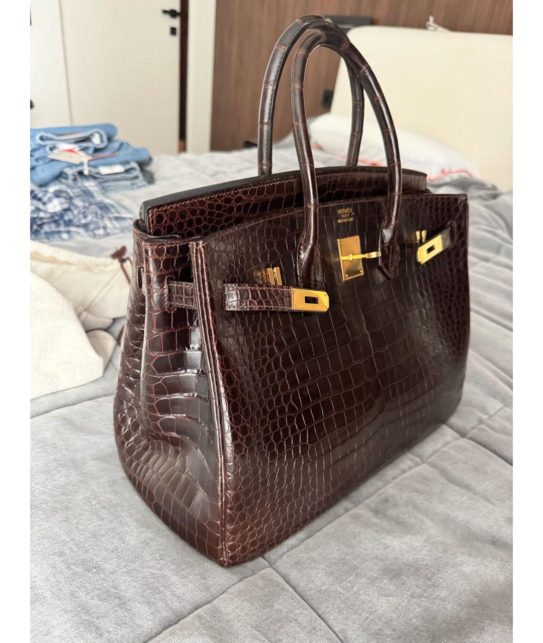 HERMES Коричневая сумка с короткими ручками из экзотической кожи, фото 2