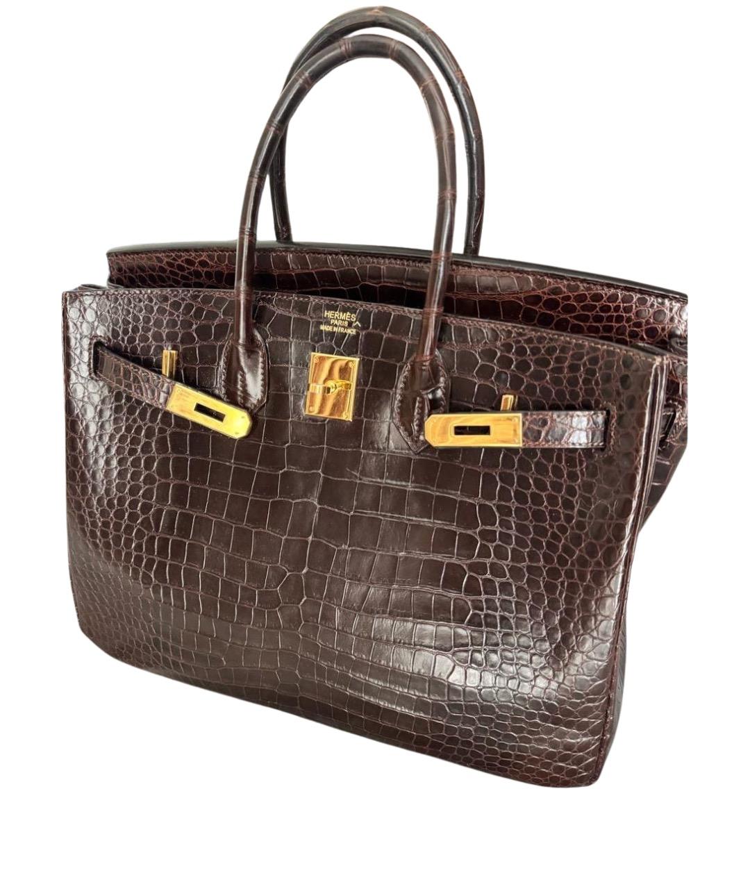 HERMES Коричневая сумка с короткими ручками из экзотической кожи, фото 1
