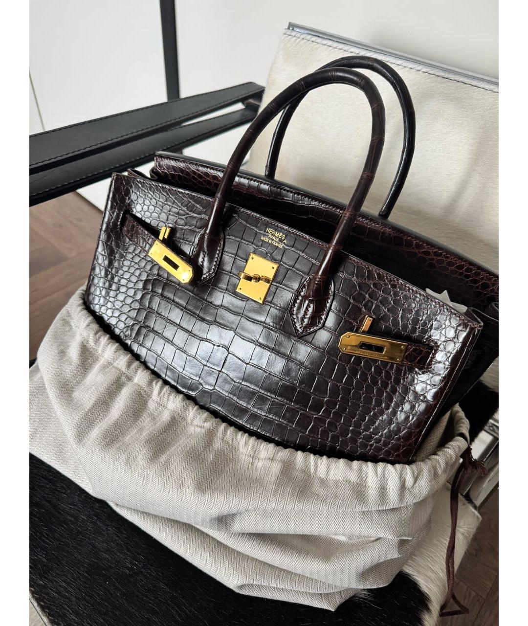 HERMES Коричневая сумка с короткими ручками из экзотической кожи, фото 5