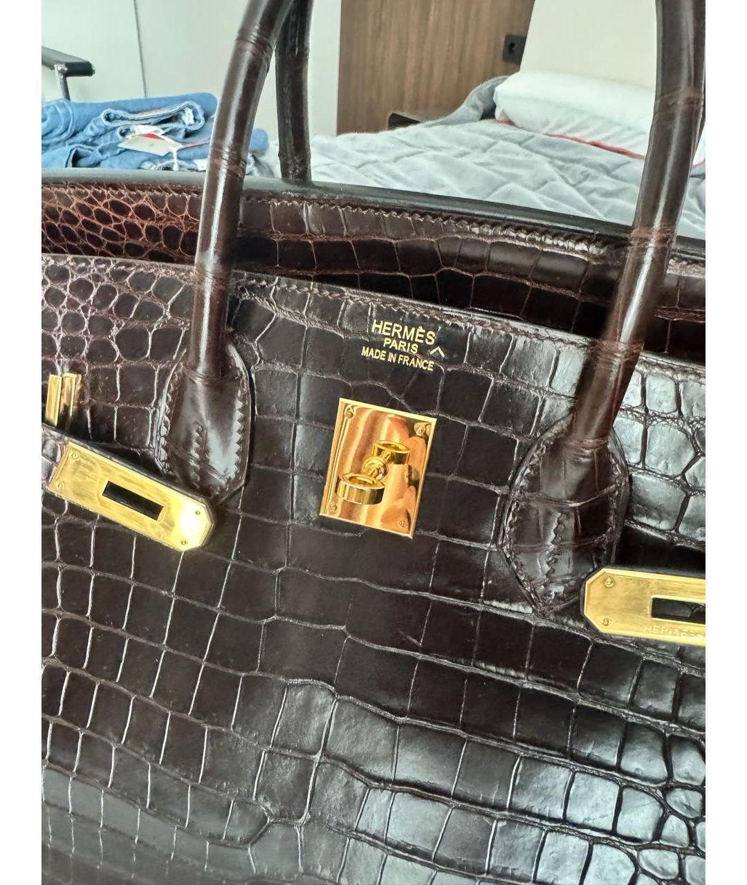 HERMES Коричневая сумка с короткими ручками из экзотической кожи, фото 4