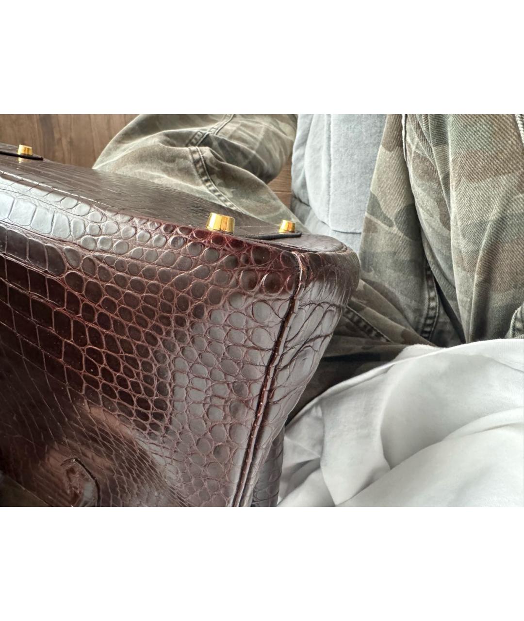 HERMES Коричневая сумка с короткими ручками из экзотической кожи, фото 8