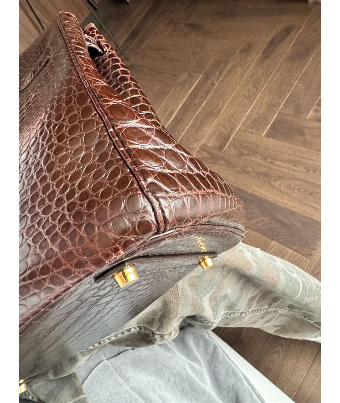 HERMES Коричневая сумка с короткими ручками из экзотической кожи, фото 7