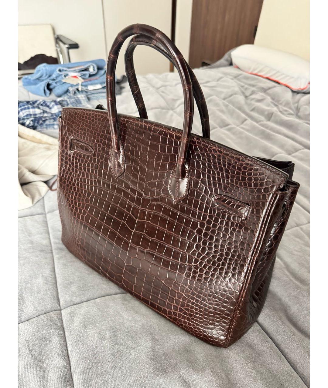 HERMES Коричневая сумка с короткими ручками из экзотической кожи, фото 3