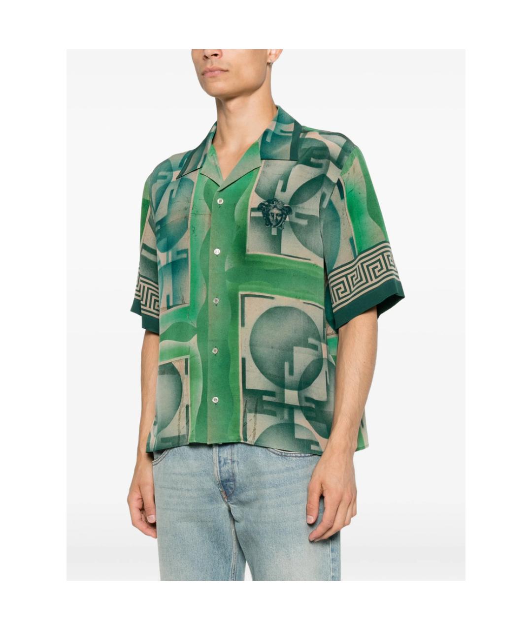 VERSACE Зеленая шелковая кэжуал рубашка, фото 3