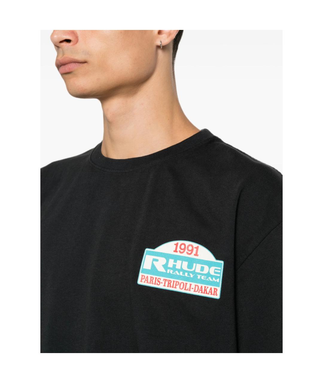 RHUDE Черная хлопковая футболка, фото 4