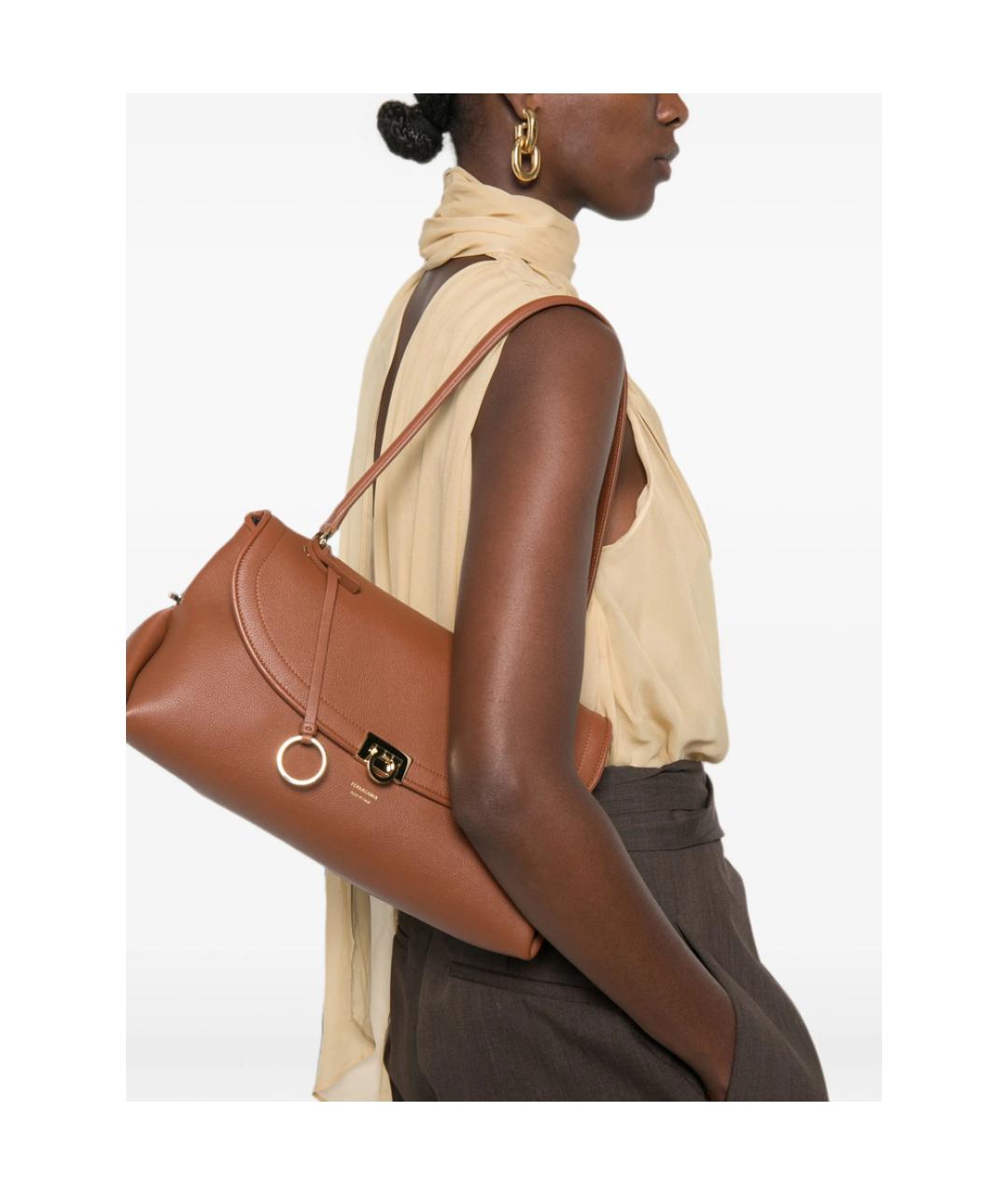 FERRAGAMO Коричневая кожаная сумка через плечо, фото 3