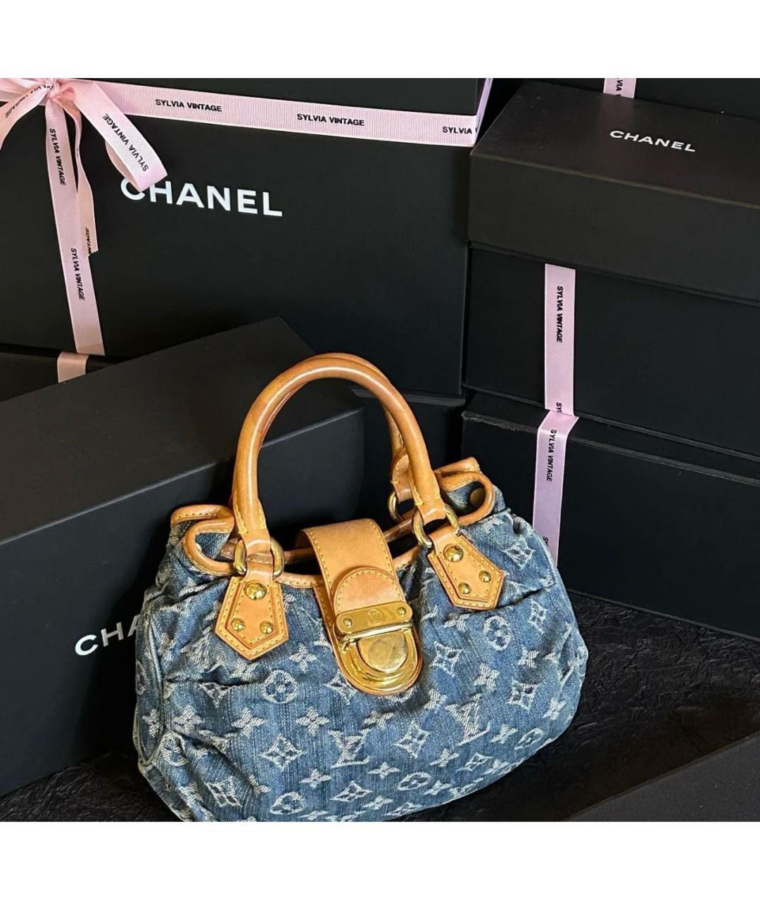 LOUIS VUITTON Синяя тканевая сумка с короткими ручками, фото 2