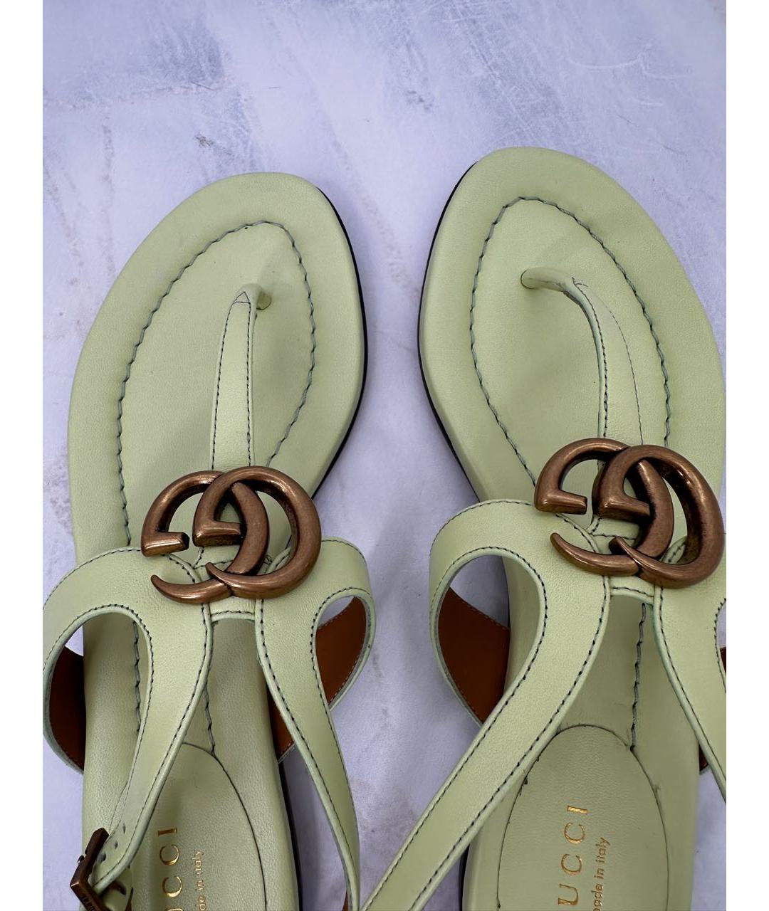 GUCCI Салатовые кожаные сандалии, фото 3
