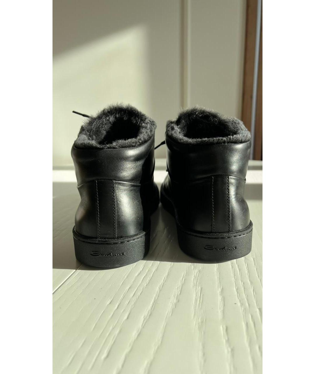 SANTONI Черные кожаные низкие ботинки, фото 3