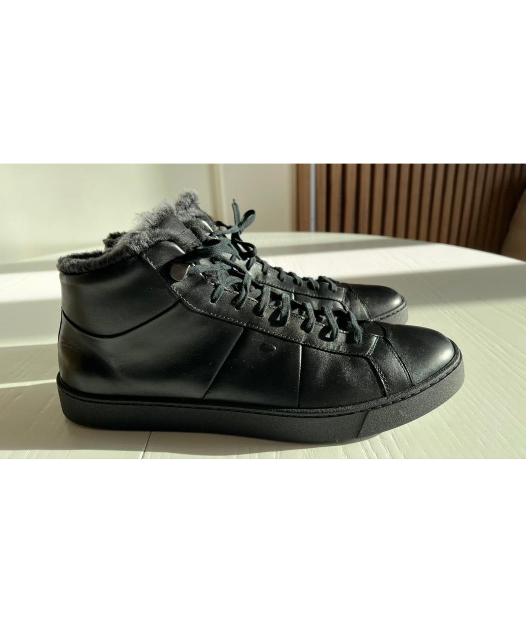 SANTONI Черные кожаные низкие ботинки, фото 2
