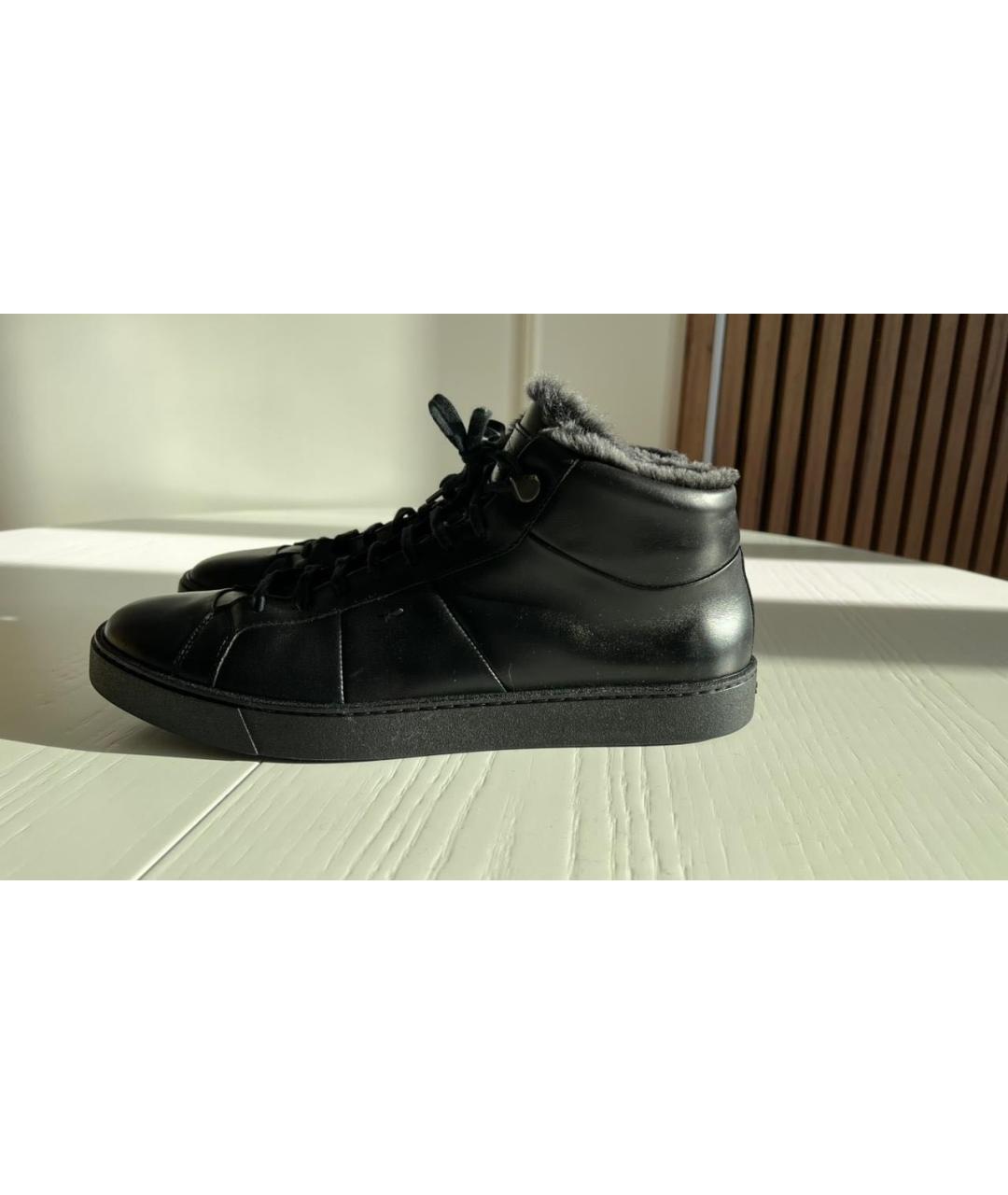 SANTONI Черные кожаные низкие ботинки, фото 9