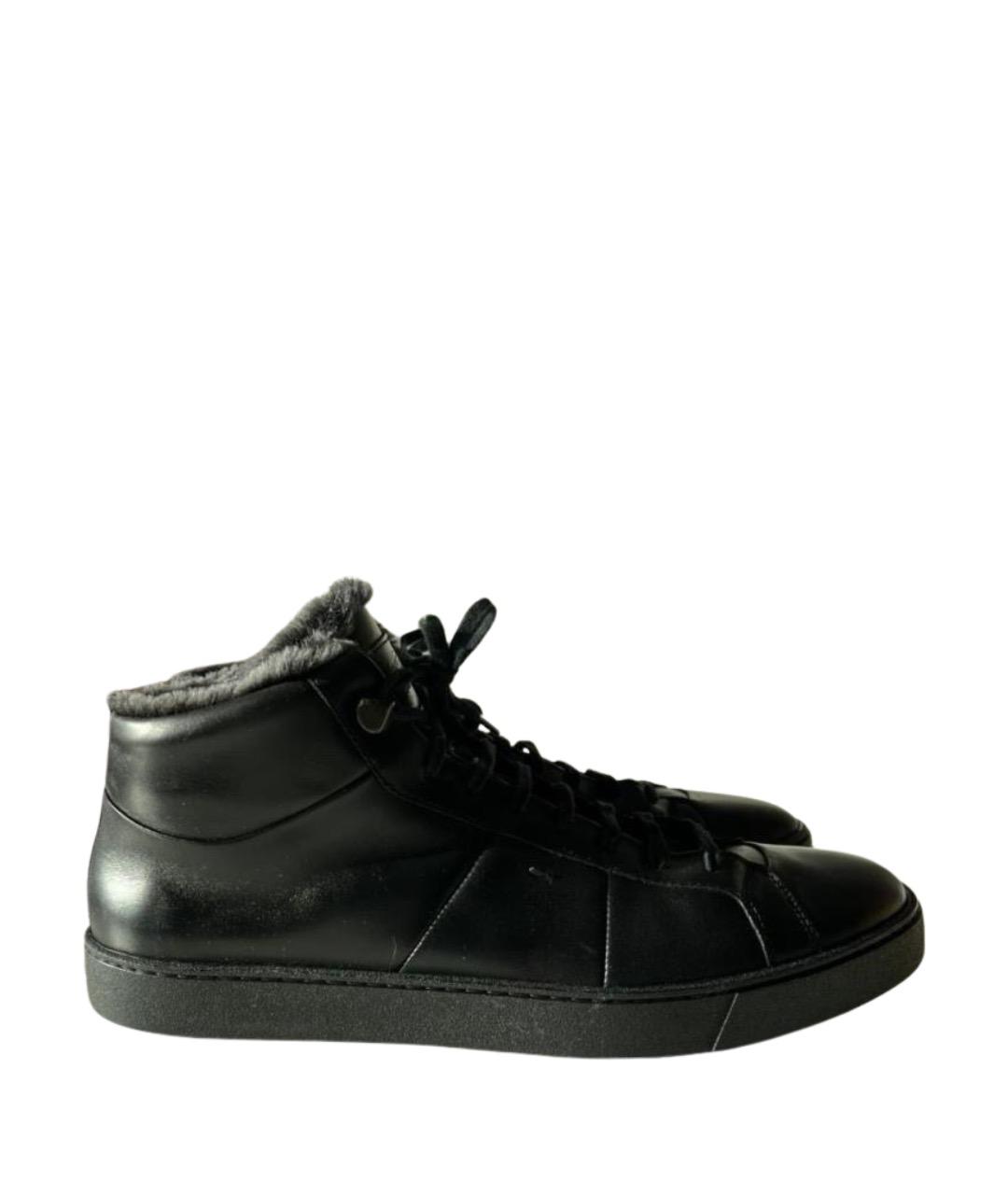 SANTONI Черные кожаные низкие ботинки, фото 1