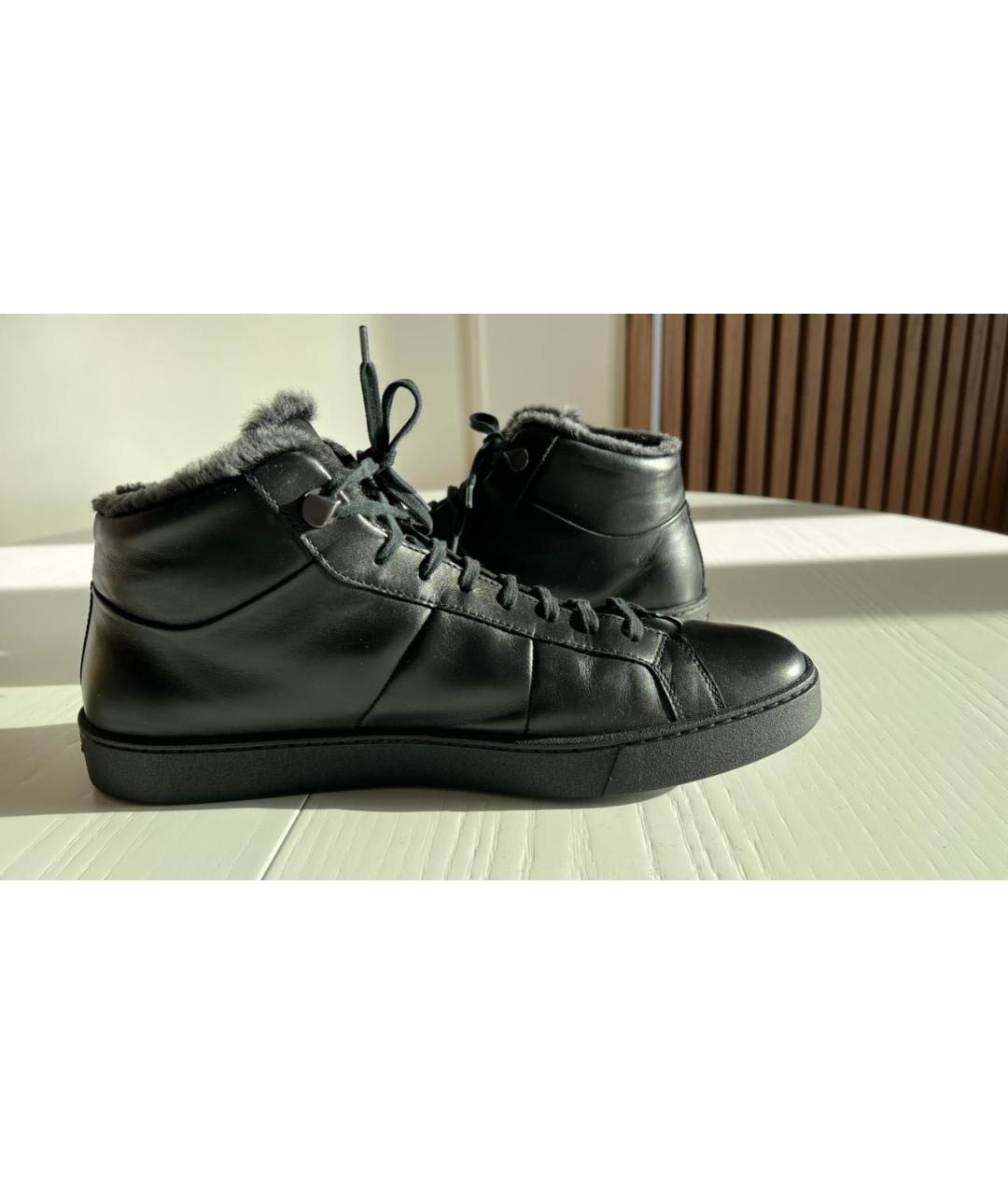SANTONI Черные кожаные низкие ботинки, фото 4