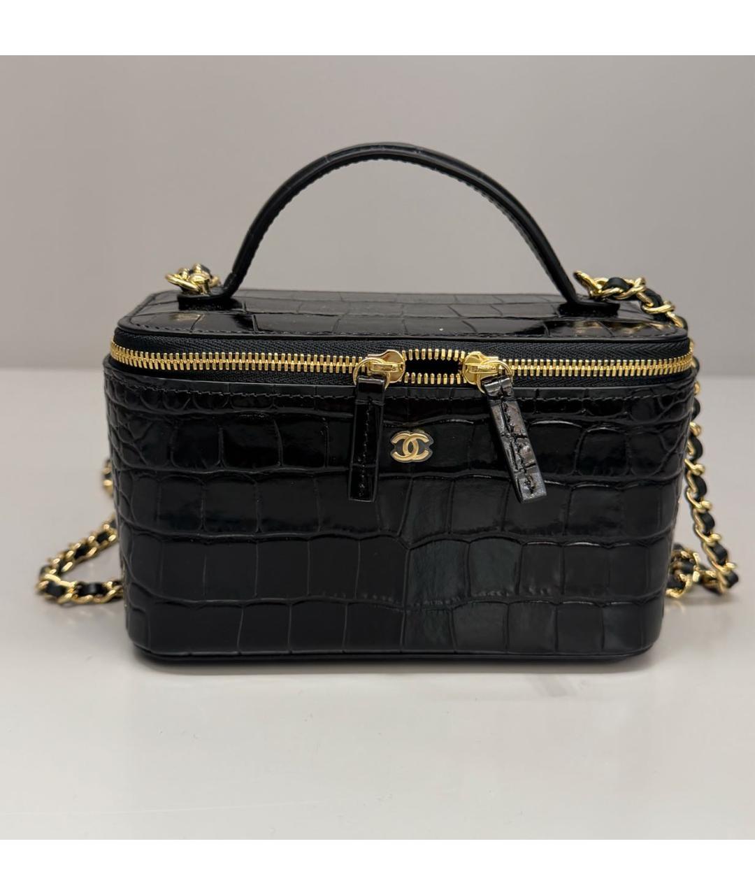 CHANEL Черная кожаная сумка с короткими ручками, фото 7