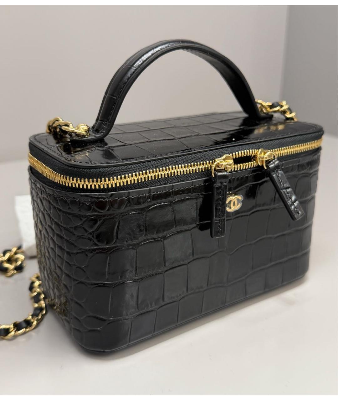 CHANEL Черная кожаная сумка с короткими ручками, фото 4