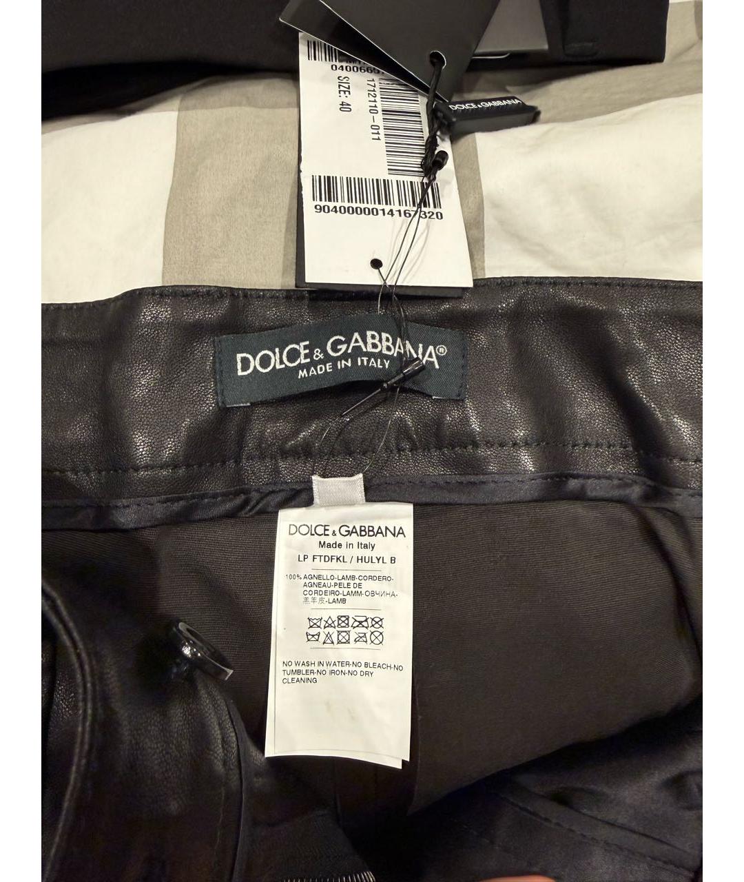 DOLCE&GABBANA Черные кожаные брюки узкие, фото 8