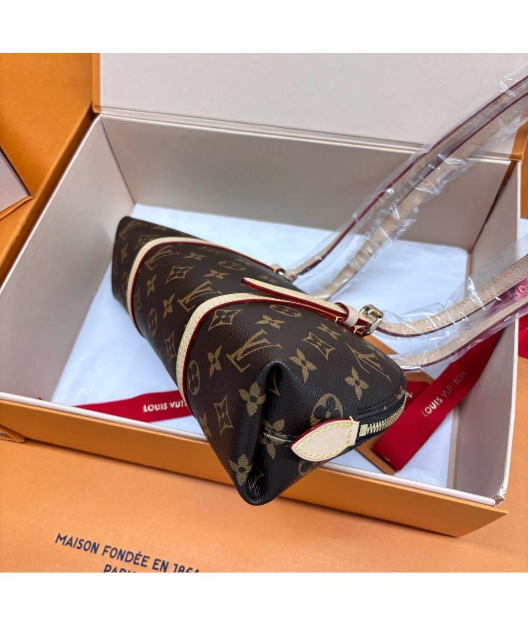 LOUIS VUITTON Коричневая канва сумка с короткими ручками, фото 6
