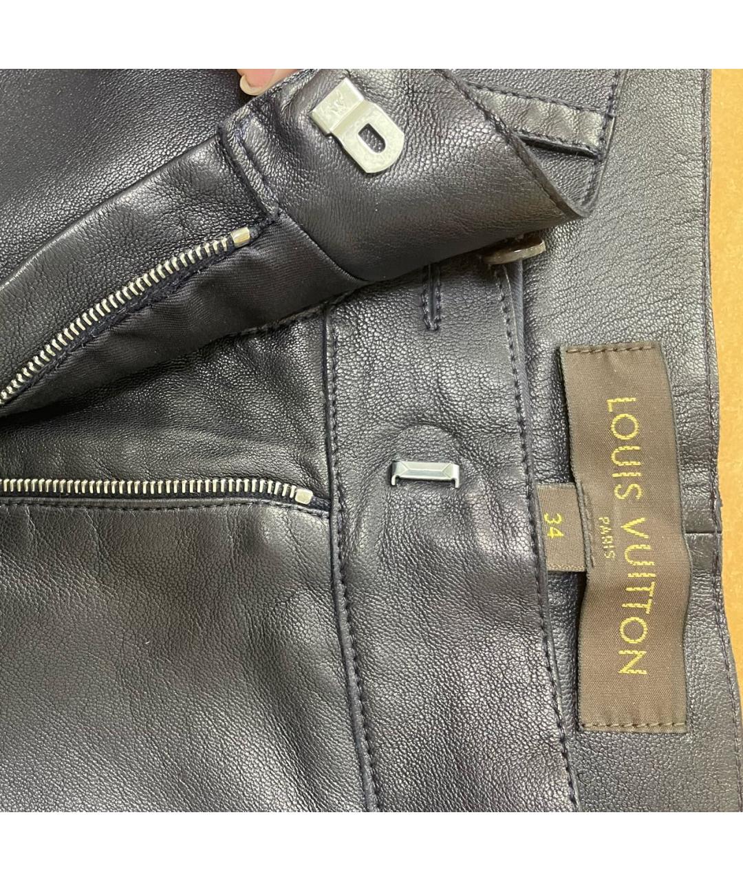 LOUIS VUITTON Темно-синие кожаные прямые брюки, фото 5