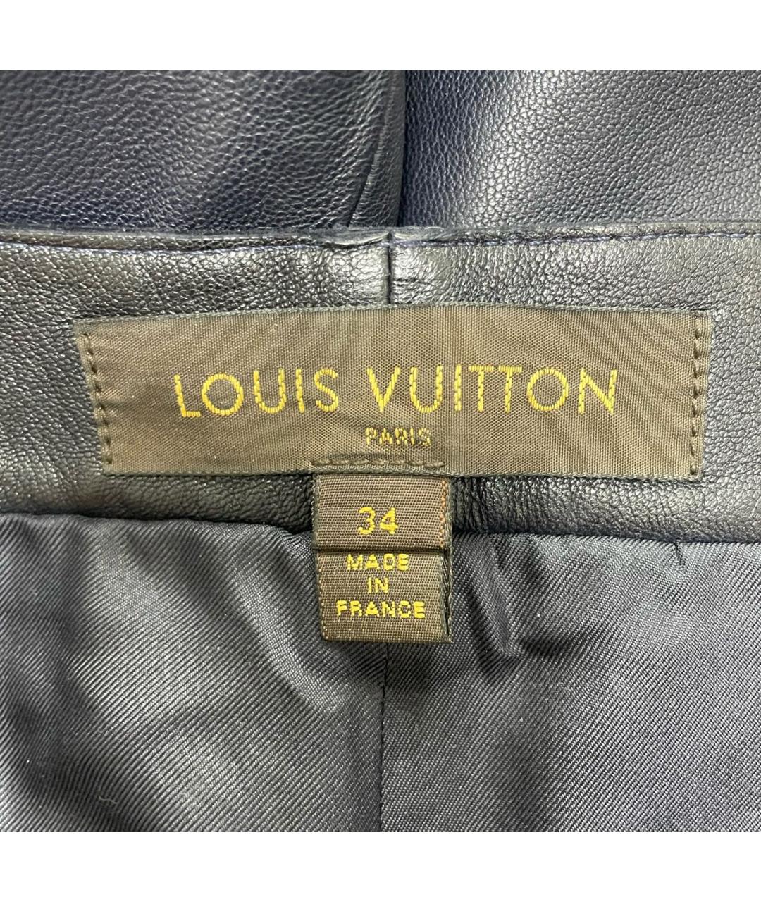 LOUIS VUITTON Темно-синие кожаные прямые брюки, фото 3