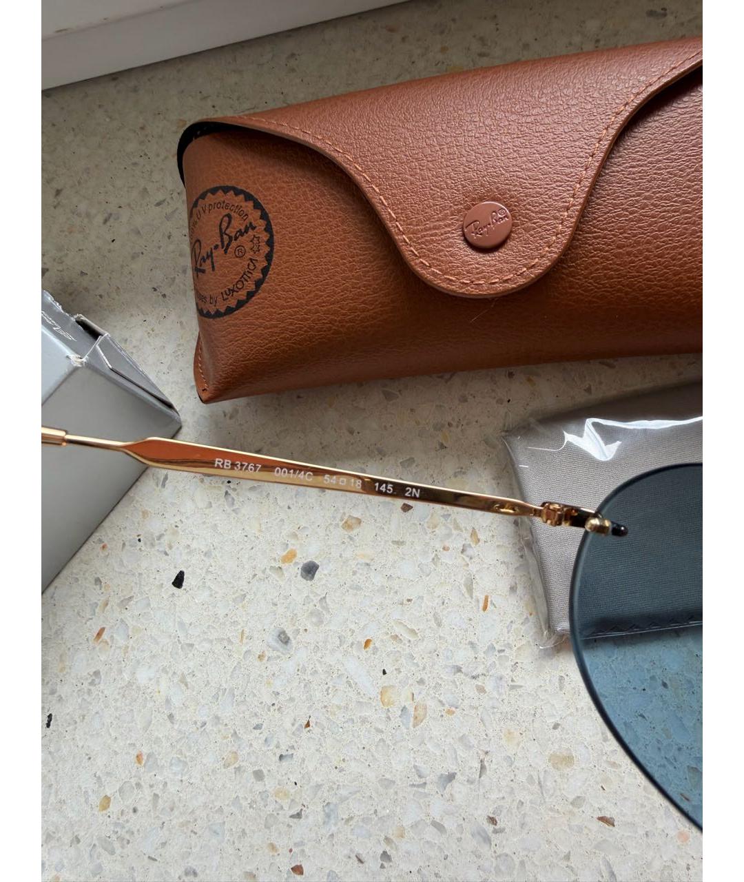 RAY BAN Золотые металлические солнцезащитные очки, фото 7