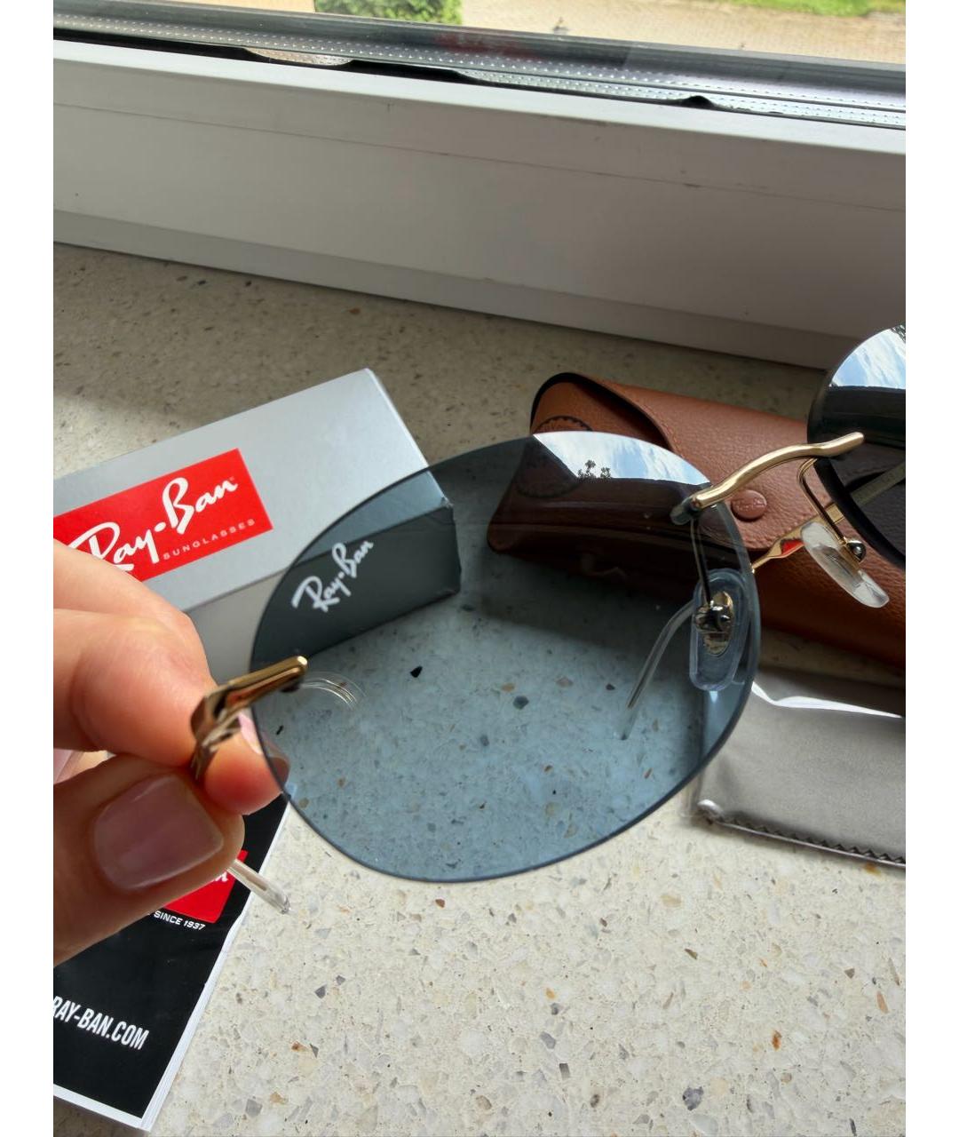 RAY BAN Золотые металлические солнцезащитные очки, фото 5