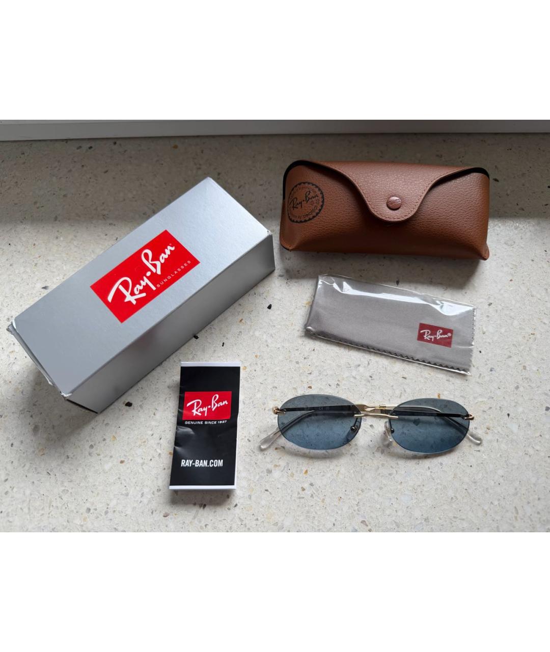 RAY BAN Золотые металлические солнцезащитные очки, фото 2