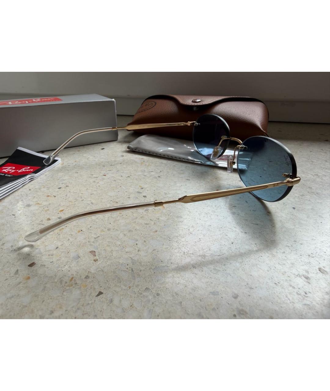 RAY BAN Золотые металлические солнцезащитные очки, фото 4