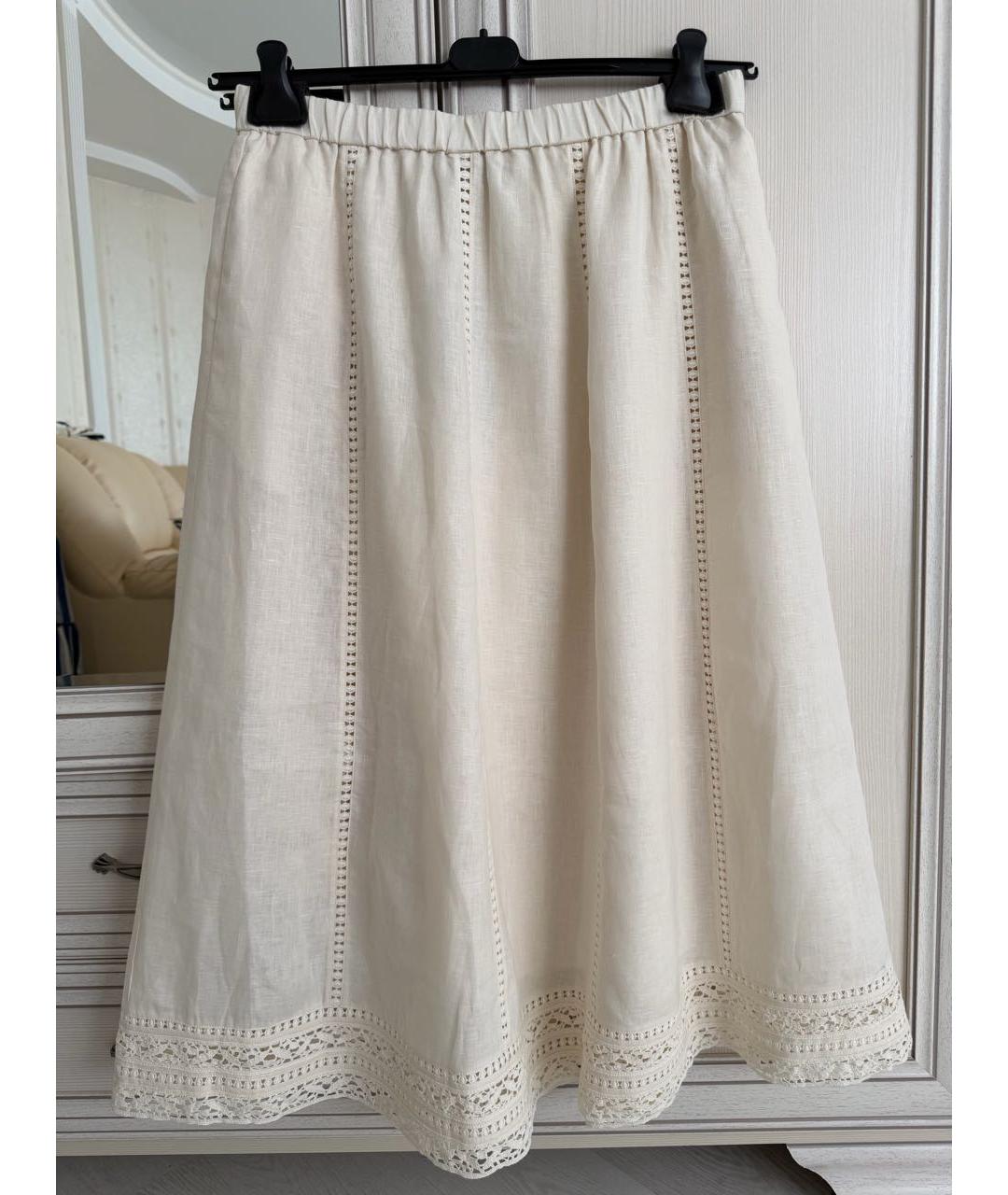 WEEKEND MAX MARA Белая льняная юбка миди, фото 5