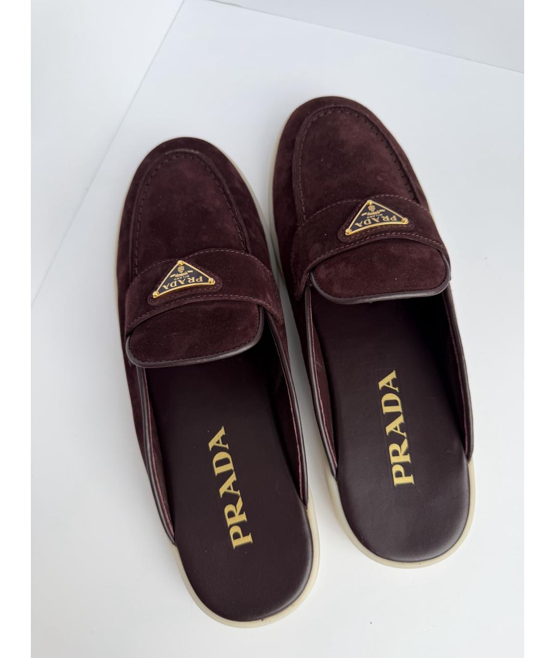 PRADA Бордовые замшевые мюли, фото 3