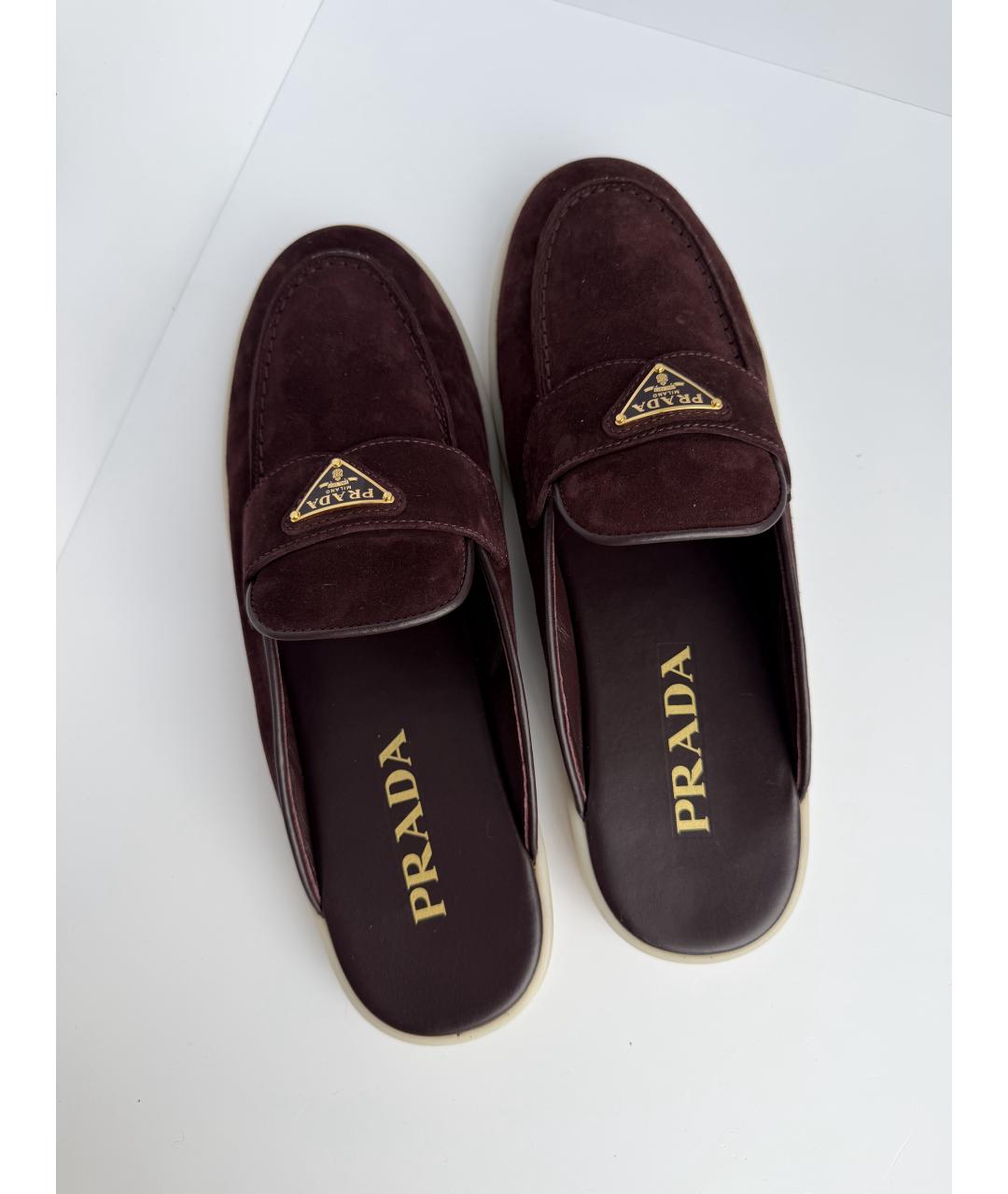 PRADA Бордовые замшевые мюли, фото 4