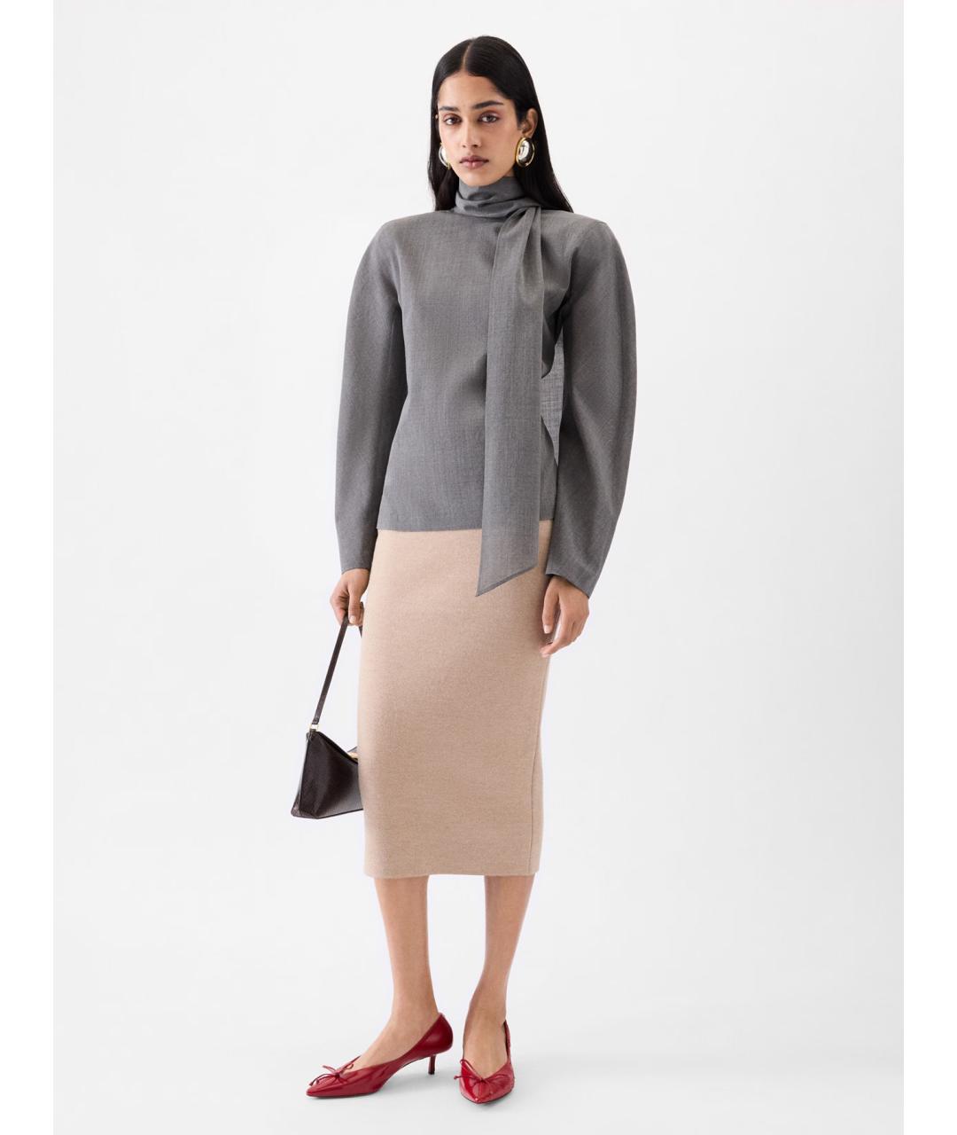 JACQUEMUS Бежевая шерстяная юбка миди, фото 2