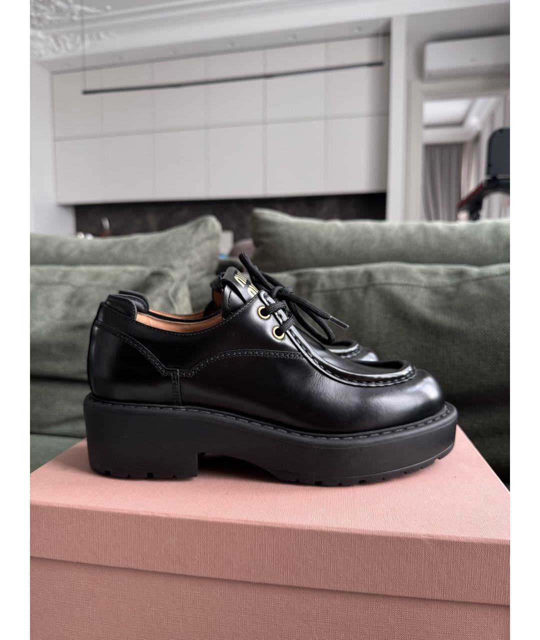 MIU MIU Черные кожаные брогги и оксфорды, фото 2