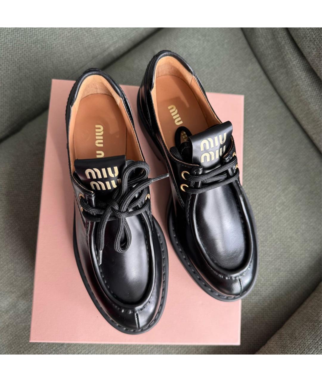 MIU MIU Черные кожаные брогги и оксфорды, фото 8