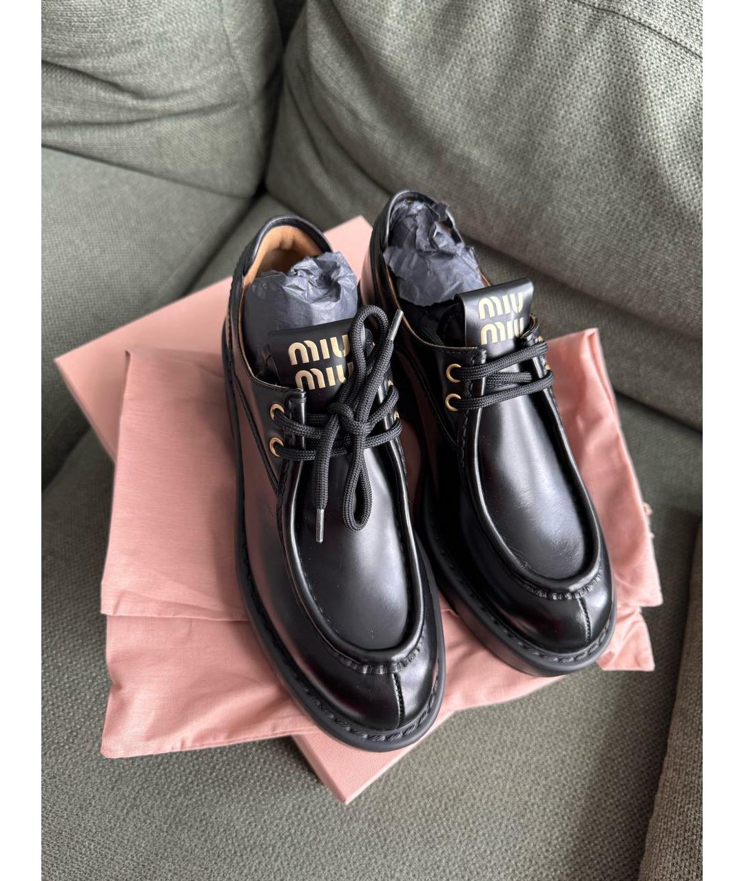 MIU MIU Черные кожаные брогги и оксфорды, фото 3
