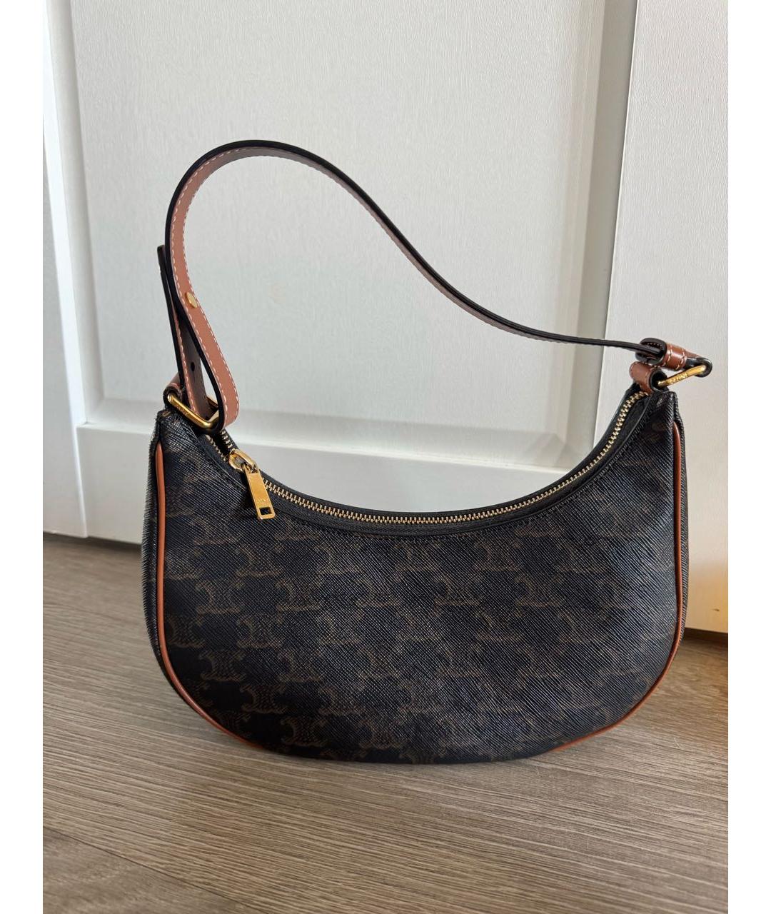 CELINE Коричневая канва сумка с короткими ручками, фото 7