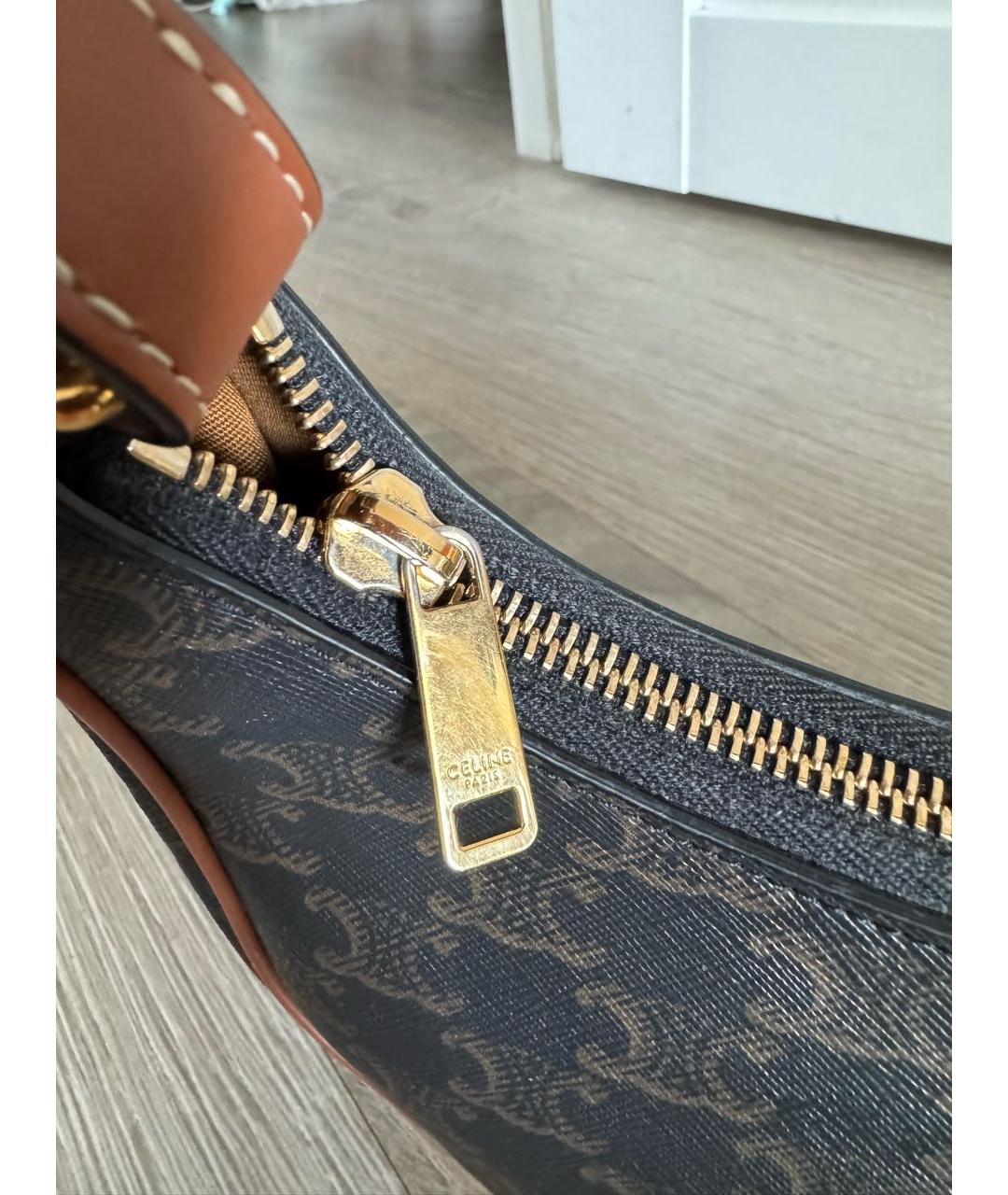 CELINE Коричневая канва сумка с короткими ручками, фото 5