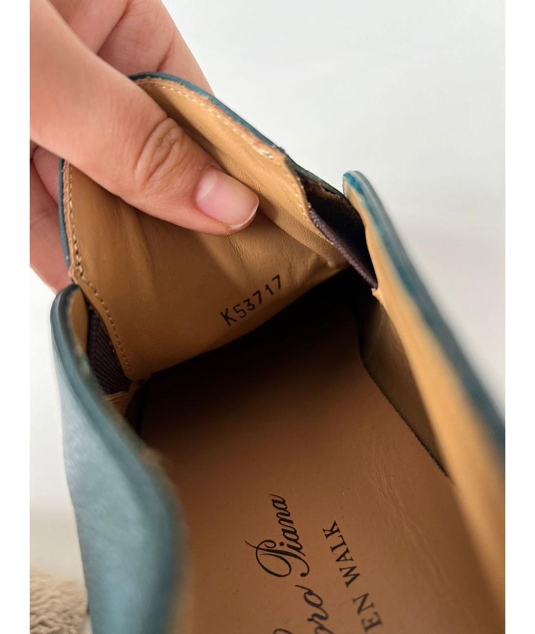 LORO PIANA Бирюзовые кожаные лоферы, фото 7