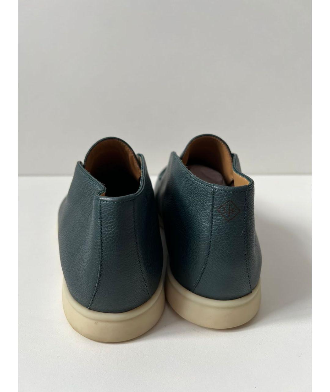 LORO PIANA Бирюзовые кожаные лоферы, фото 3