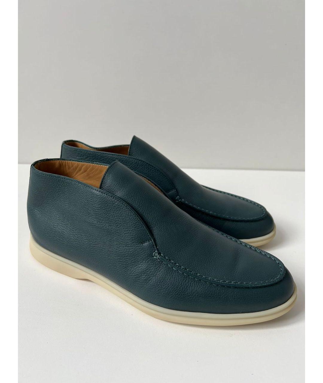 LORO PIANA Бирюзовые кожаные лоферы, фото 9
