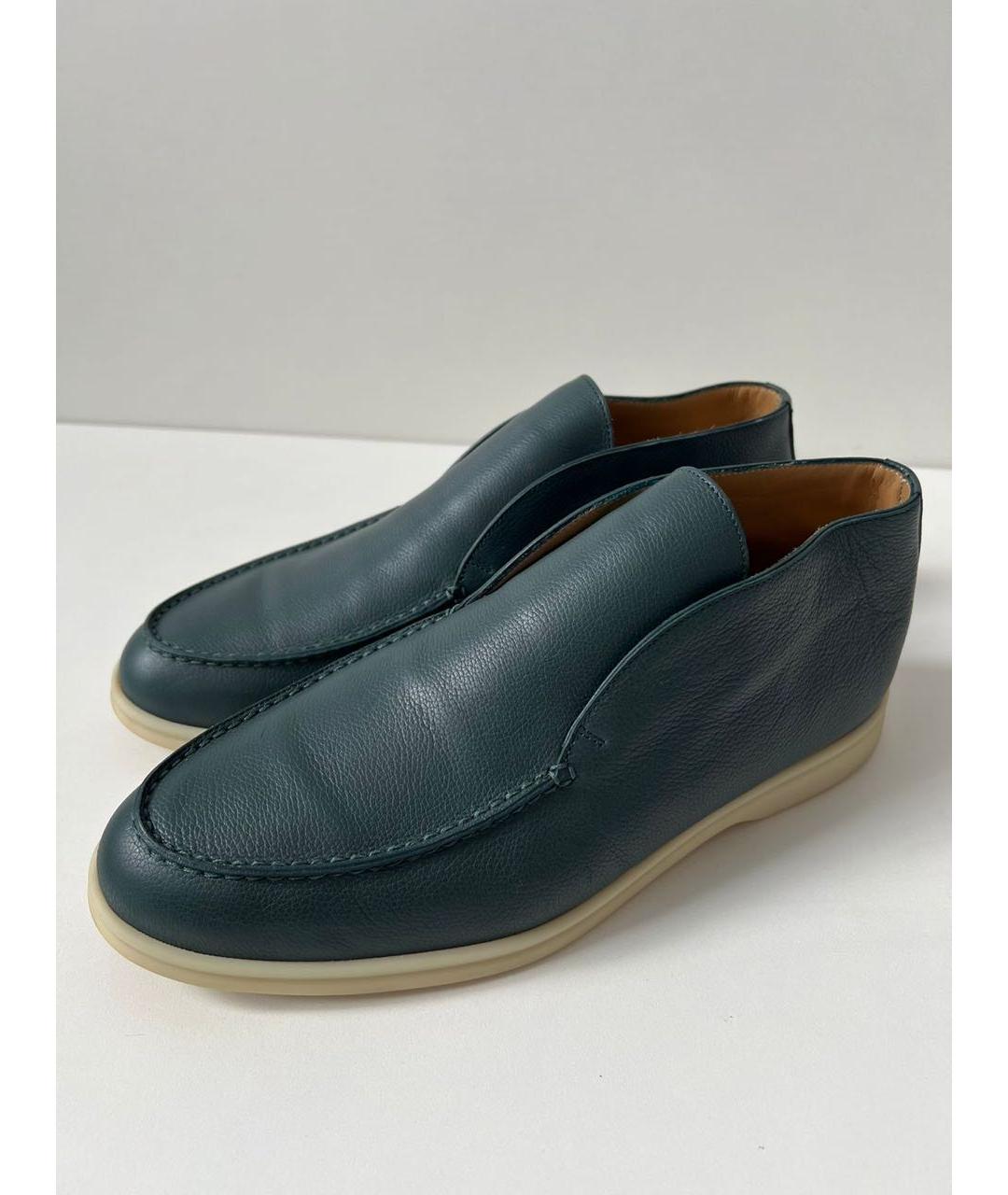 LORO PIANA Бирюзовые кожаные лоферы, фото 2