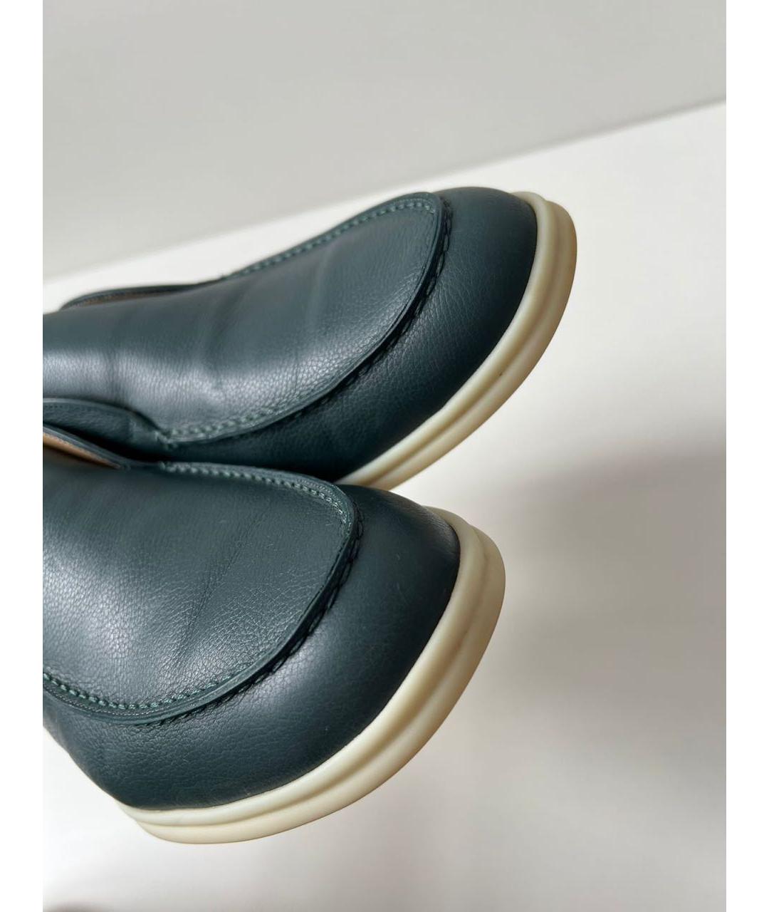 LORO PIANA Бирюзовые кожаные лоферы, фото 6