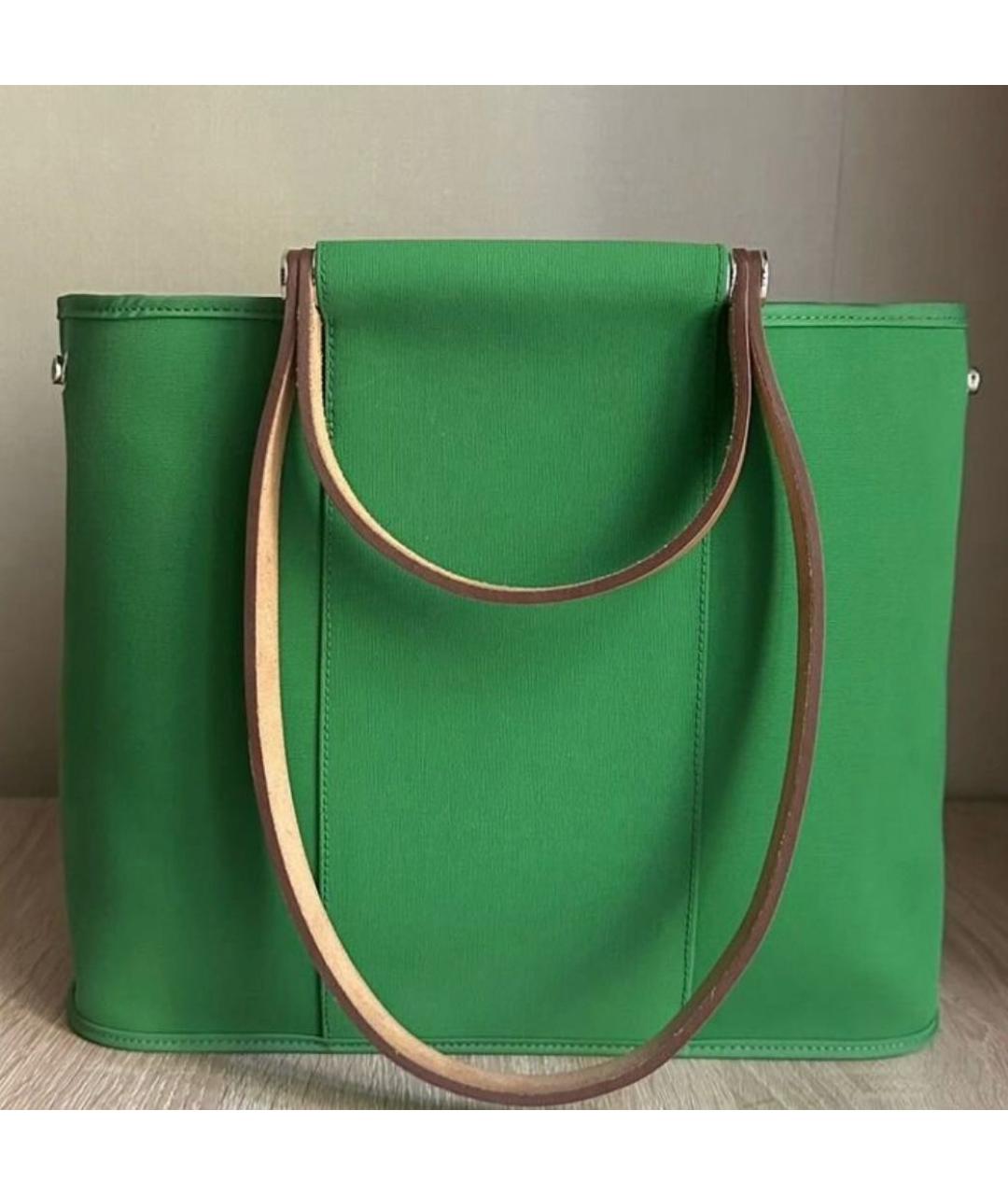HERMES Зеленая тканевая сумка тоут, фото 6