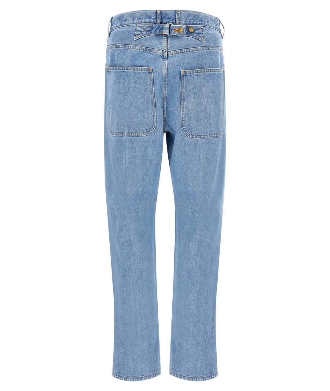 THOM BROWNE Голубые хлопковые прямые джинсы, фото 2