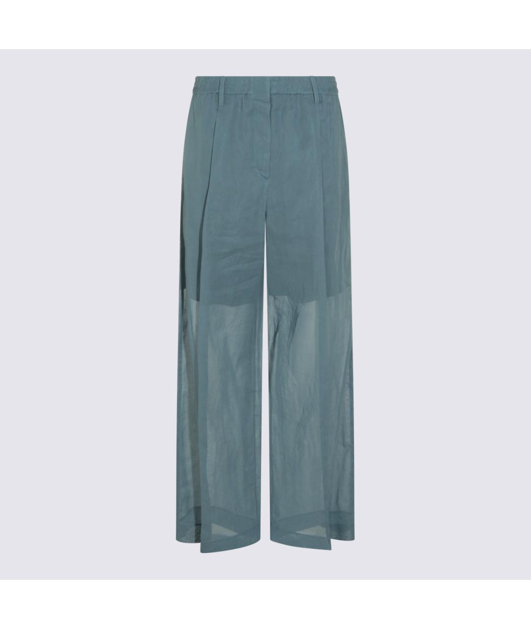 BRUNELLO CUCINELLI Голубые хлопковые брюки широкие, фото 5