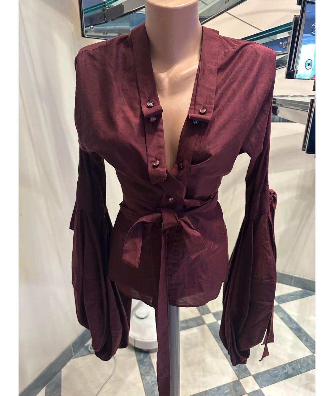SAINT LAURENT Бордовая хлопковая блузы, фото 8