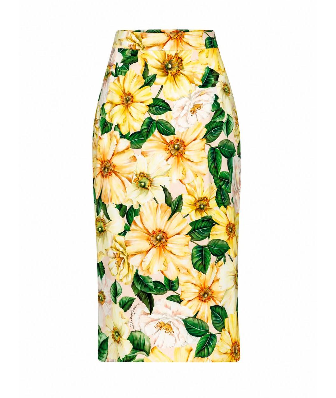 DOLCE&GABBANA Желтая шелковая юбка миди, фото 1
