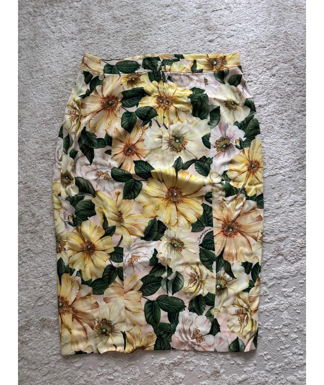 DOLCE&GABBANA Желтая шелковая юбка миди, фото 2