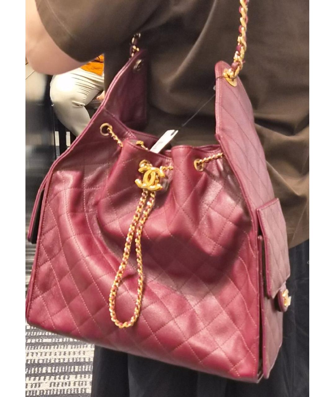 CHANEL Бордовая кожаная сумка через плечо, фото 4
