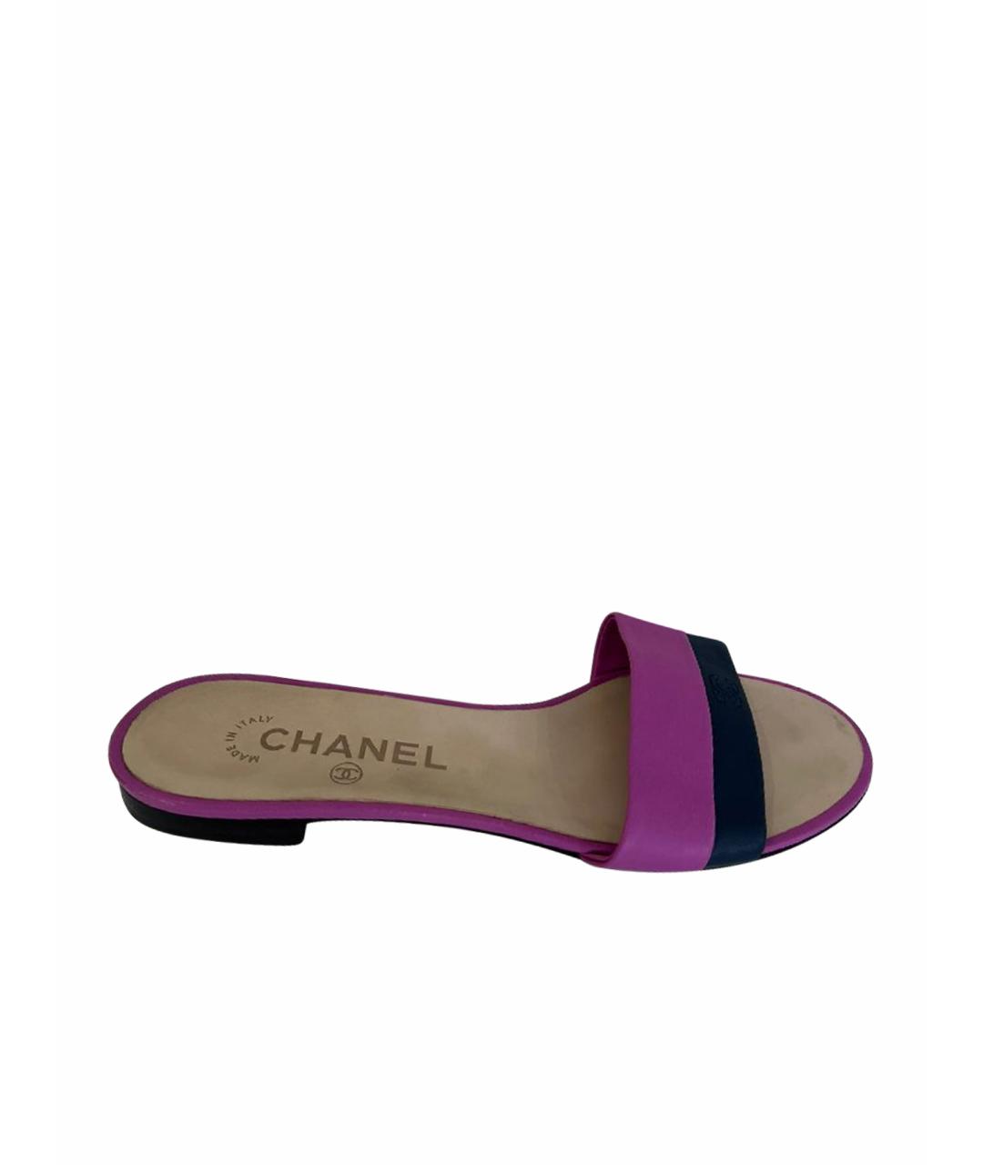 CHANEL Фиолетовые кожаные шлепанцы, фото 1